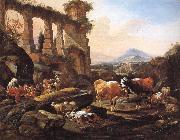 Johann Heinrich Roos Landscape with Shepherds and Animals oil painting on canvas